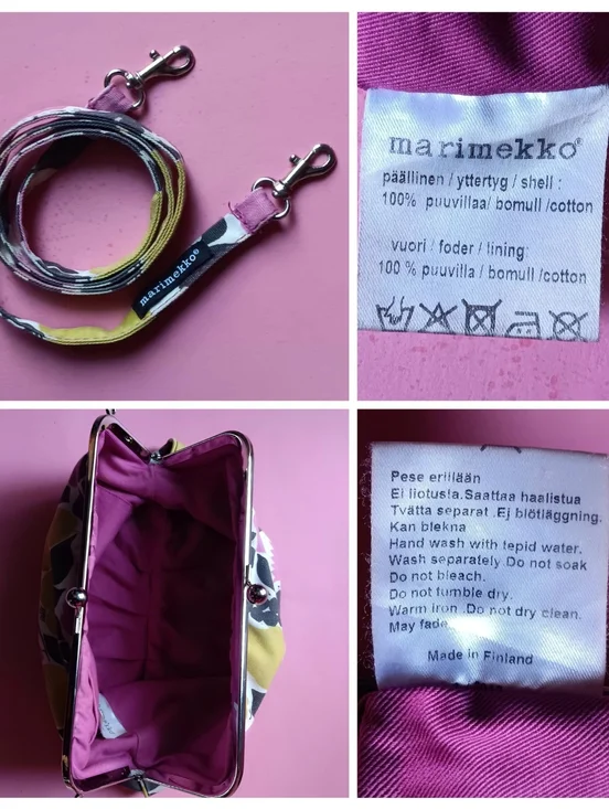 Marimekko "Kissankello" Fruit and Floral Print Canvas Kiss Lock Purse Clutch - Picture 7 of 7